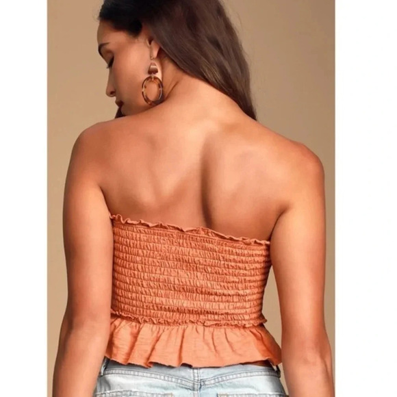 Free People Babe Rust Orange Smocked Tube Top with Button Detail size small - Picture 2 of 9